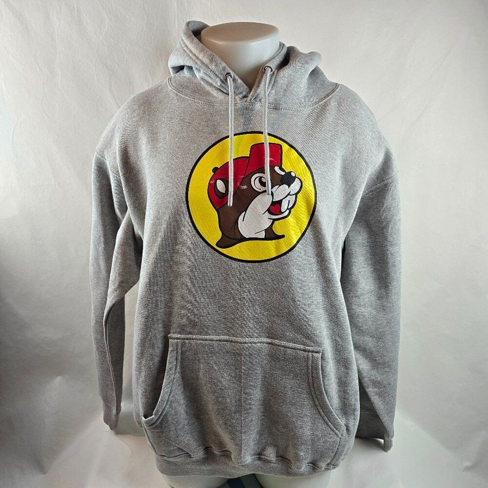 Buc-ee’s Hoodie Mens Large Gray Graphic Pullover Beaver Logo Sweatshirt Basic